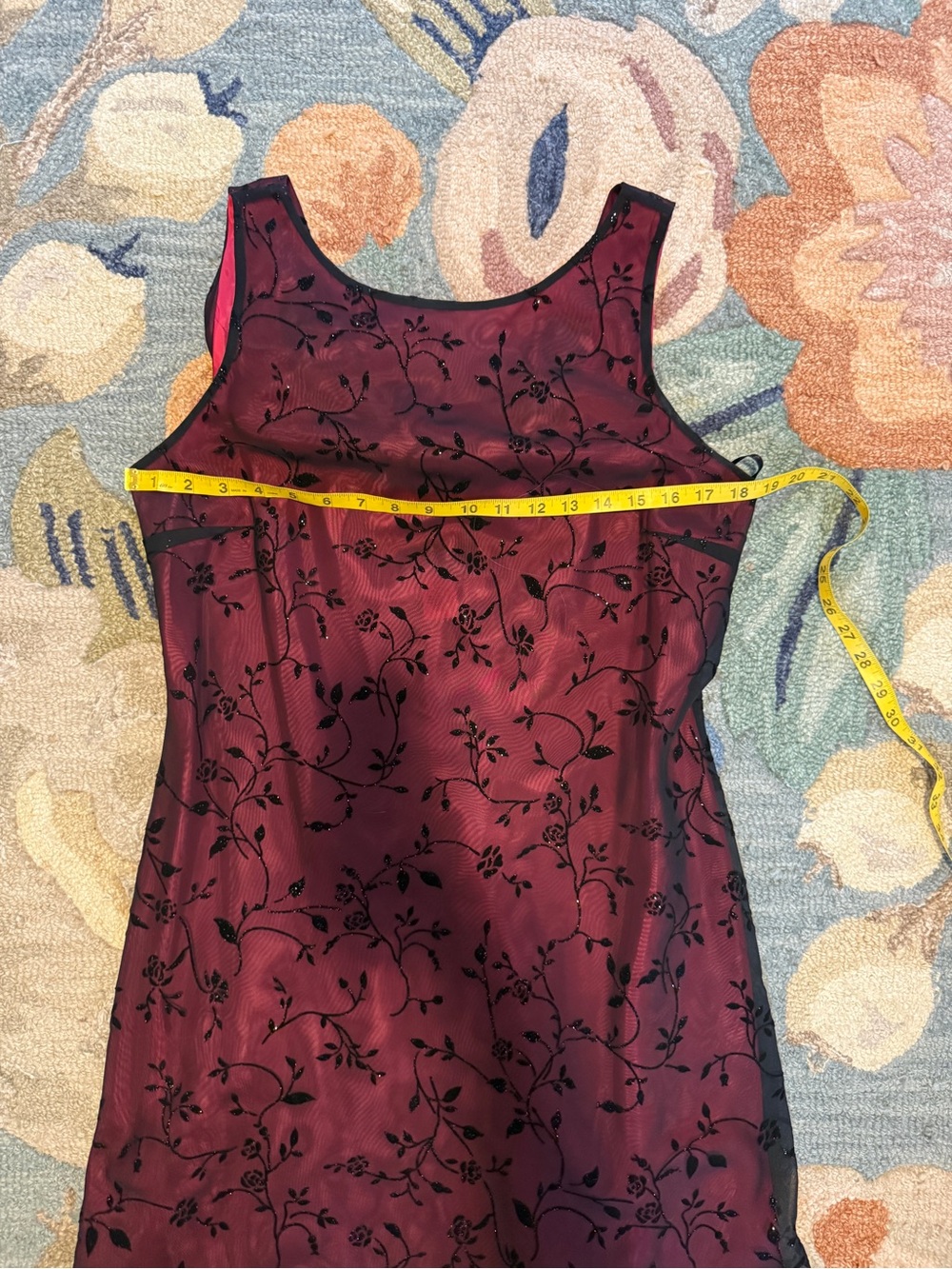 Vintage Chelsea Nites Sleeveless Pink Dress with Black Floral Overlay - Picture 9 of 10